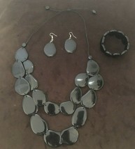Tagua Nut Black Necklace, Earrings and Bracelet, Necklace Set - £61.09 GBP