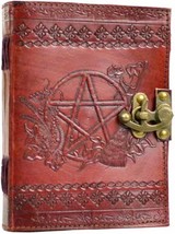 NEW 5&quot; x 7&quot; Leather Spell book Journal Pentagram Symbol 240pg Gothic Occ... - £31.42 GBP