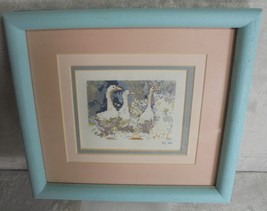 Vintage Wood Framed Duck Wall Hanging Hand Made Needlepoint Picture Art 9&quot; x 10&quot; - £19.38 GBP