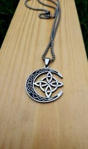 Stainless Steel Wicca Pendant Necklace Pagan Odin Norse Viking Witch Moon Celtic - £9.98 GBP