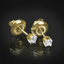 14k Yellow Gold Unisex Kids Toddler Diamond Stud Solitaire Earrings 1/10 Ct Cert - £112.01 GBP