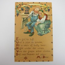 Tuck Postcard Greeting Valentine Old Man &amp; Woman German Beer Stein Pipe UNPOSTED - £7.98 GBP