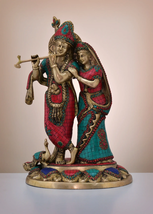 16&quot; Brass Radha Krishna with Inlay Work | Handmade | Brass | Statue | INDIA - £454.26 GBP
