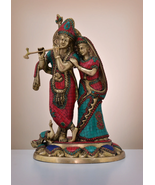 16&quot; Brass Radha Krishna with Inlay Work | Handmade | Brass | Statue | INDIA - £462.82 GBP