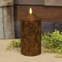 Burnt Mustard Flicker Flame Timer Pillar Candle - 6 inch image 2