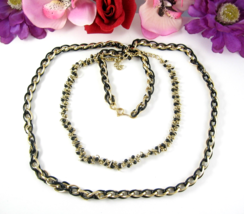 Pair Of Black &amp; Goldtone Beads Double Chain Necklaces Vintage 15.5&quot; And 30&quot; Set - £13.15 GBP