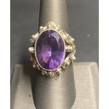 LARGE ORNATE 925 STERLING SILVER AND AMETHYST RING SIZE 8 SKY - $1,183.70 MXN