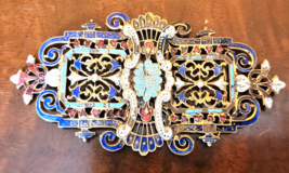 Antique Victorian ART NOUVEAU Ladies 2-Piece Ornate Enamel and Brass Belt Buckle - £233.53 GBP