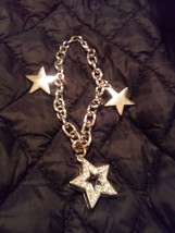 Silvertone Charm Bracelet , Silver Stars Sparkly Rhinestones - $129.41 MXN