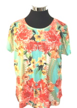 French Blue Top Women&#39;s Size Large Multicolor Beaded Tropical Floral Pul... - $17.82