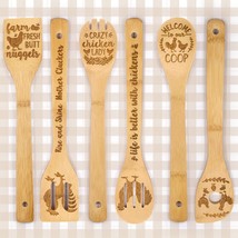 Wooden Spoons For Cooking, 6Pcs Rooster Cooking Utensils Set Chicken Cookware Bu - £25.30 GBP