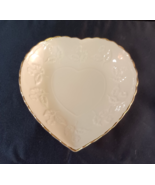 Vintage Gold Trim Heart Shaped Candy / Trinket Dish, Floral Design, 6.5&quot; - $8.14 CAD