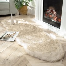 Ashler Home Deco Ultra Soft Faux Fox Fur Rug White Brown Fluffy Area Rug, - £40.89 GBP
