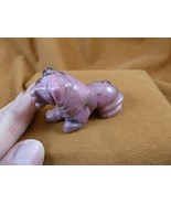 (Y-LIO-RO-727) Pink black rhodonite LION gemstone FIGURINE I love lions ... - $32.01 CAD