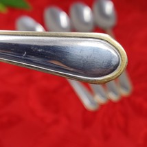 5X Tsp Hampton HSV165 Glossy Stainless Gold Accents Flatware Teaspoons  - $16.98