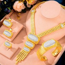 Hollow Round 4Pcs Luxury Nigerian Jewelry Set For Women Wedding Cubic Zircon Dub - £220.60 GBP