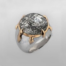 Mens Black Rutile Quartz Ring 925 Silver tourmalated ring, Gemstone Pinky Ring - £66.96 GBP