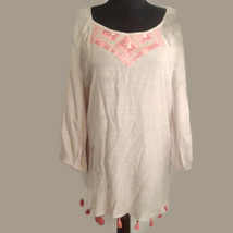 Krazy Kat M embroidered tunic medium pink tassels 3/4 Sleeve - £13.54 GBP