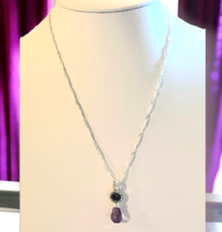 Vintage Signed Faceted Double Amethyst Pendant Sterling Silver 925 18&quot; - £22.04 GBP