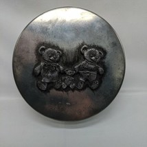 Vintage Silver Metzke 5&quot; Pewter Tin Container 3 Teddy Bears - £12.81 GBP