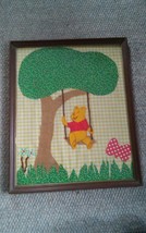 VTG Handmade Framed Winnie the Pooh Fabric Artwork Piece Wall Hanging Decor - £17.23 GBP