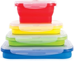 Thin Bins Collapsible Containers – Set Of 4 Rectangle Silicone Food Storage - £31.39 GBP