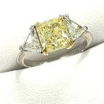 3 Pierre GIA 2.85 Carats Lumière Jaune Radiant Coupe Anneau Fiançailles Diamant - £9,190.90 GBP
