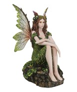Sitting Pretty Tribal Elf Pixie Earth Fairy in Green Foliage Dress Figurine - $61.99