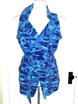 G.I.L.I. Sz 8 Blue Camo Vest NEW QVC Belted Pockets Zippers Jill Martin - $45.78