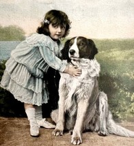 Victorian Postcard 1900s Girl In Dress With Dog 1029/1 PCBG11B - $19.99
