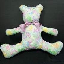 Butterfly Pattern Plush Green Teddy Bear Glitter Stuffed Animal Purple Bow  - $25.73