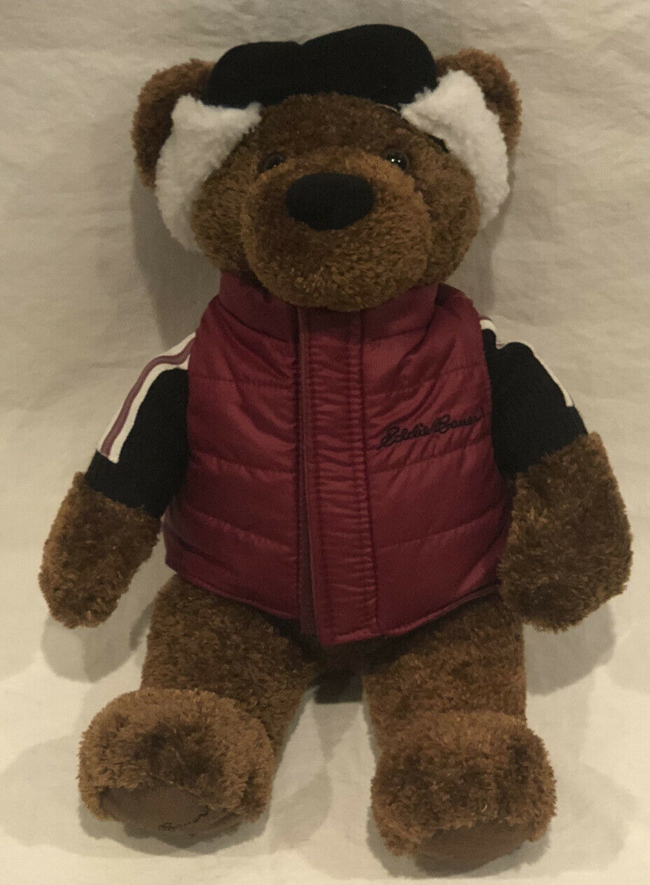 Eddie Bauer 2003 Brown Plush Teddy Bear W/Hat & Red EB Vest 13” Pre Owned - $14.99