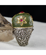 Antique Natural Emerald Carved Ruby Diamond Gold Jadau Silver Unisex Roy... - €1.802,65 EUR