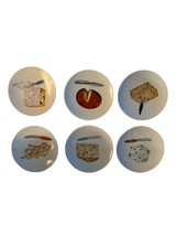 Vintage 6 Cheese Appetizer Plates Set 4&quot; Japan Some Wear On Front Transfers - £17.01 GBP