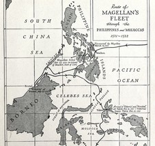 Map 1930 Magellan&#39;s Route c1521-22 5.5 x 9&quot; Expedition History Ephemera ... - $367.88 MXN