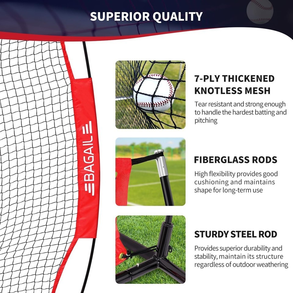 Durable 7x7 ft Baseball & Softball Practice Net with Batting Tee & Carry Bag Item image 4