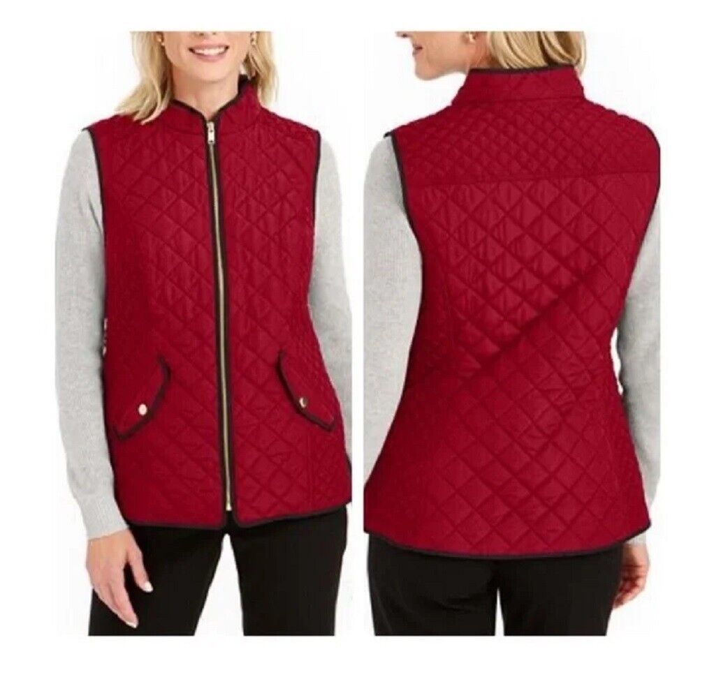 Charter Club Womens S Red Sleeveless Quilted Stand Collar Vest NWT AI19 - $24.49