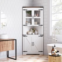 Tall Corner Storage Cabinet, Bathroom Floor Storage Cabinet With Doors And Adjus - £244.35 GBP