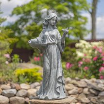 Zaer Ltd. 3.2ft. Tall Magnesium-Cement Standing Girl Statue with a Bird and Bowl - £246.76 GBP