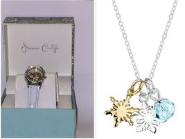 Elsa &amp; Anna Accutime Disney Frozen Watch Gems &amp; Frozen Crystal Snowflake Necklac - £55.04 GBP