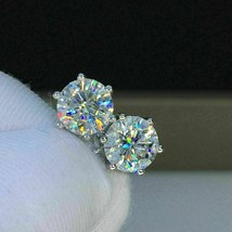 4CT Simulé Diamant Vis Arrière Solitaire Boucles D&#39;Oreilles 14K Plaqué or Blanc - £32.64 GBP