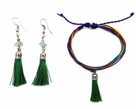 Mia Jewel Shop Thread Tassel Chip Stone Dangle Earrings and Rainbow Multi Strand - £12.45 GBP