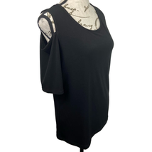 Chicos 1 Cold Shoulder Top Womens M Black Scoop Neck Stretch Short Sleeves - £11.48 GBP