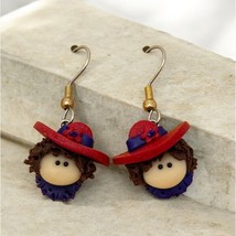 Red Hat Society Dangle Earrings Vintage Lady Head Polymer Clay - £7.50 GBP