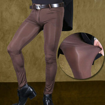 Herren Ice Silk Shiny Leggings High Elastic Silky Skinny Long Trousers Anti-Hook - £21.68 GBP+