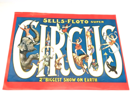 Vintage 1970&#39;s Circus Poster Old Fair Entertainment Sells-Floto 2nd Bigg... - £52.07 GBP