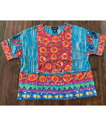 Carole Little Top Women’s M Short Sleeve Beaded Vibrant Festive Abstract... - $351.18 MXN