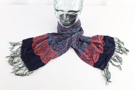 Vintage 40s 50s Rockabilly Paisley Silk Fringed Tassel Scarf Wrap Rainbo... - $59.35