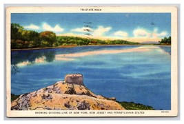 Tri-State Rock Monument State Line New York New Jersey PA Linen Postcard N26 - £2.32 GBP