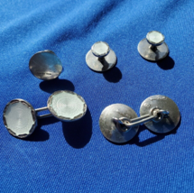 Art DECO STERLING SILVER GUILLOCHE ENAMEL CUFFLINK BUTTONS SET ANTIQUE - $3,035.25